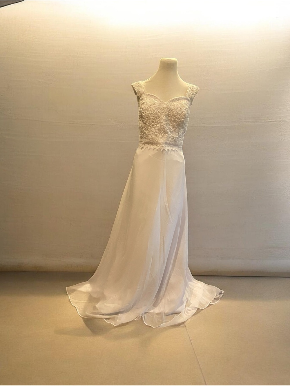 Ivory Lace Bodice Chiffon Wedding Gown
